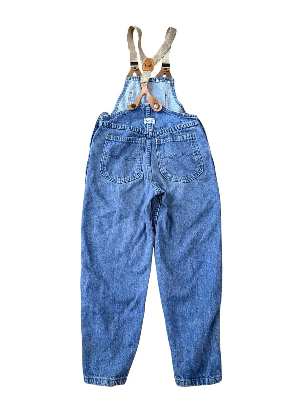 Vintage 80s Lee Denim Overalls Girls Sz 7 Made in USA Elastic Ankle Retro Denim